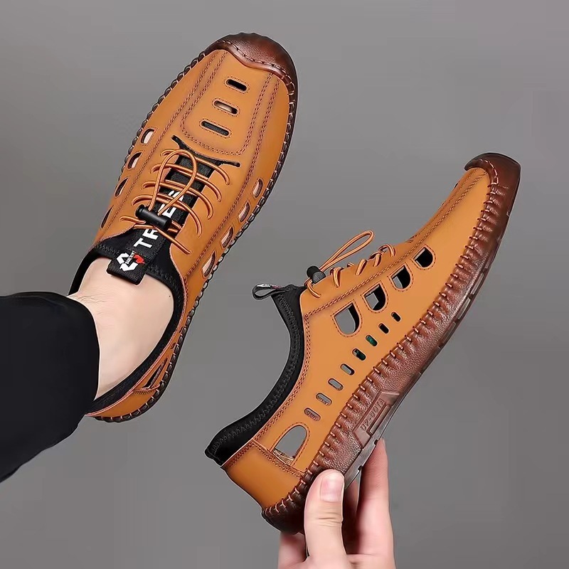 Men's Sandals Hollow Leather Soft Bottom Hole Shoes - Image 7