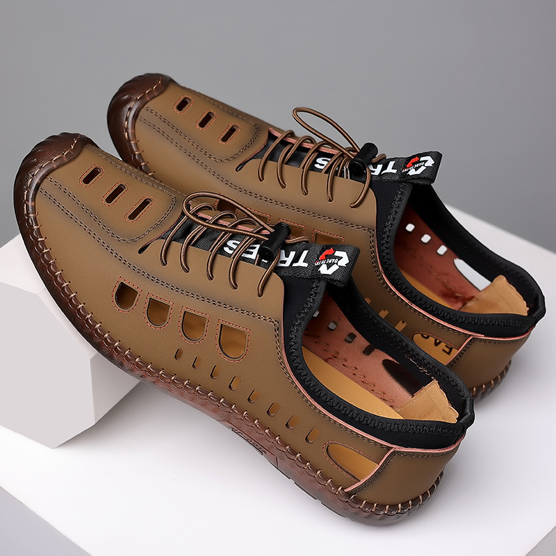 Men's Sandals Hollow Leather Soft Bottom Hole Shoes - Image 5
