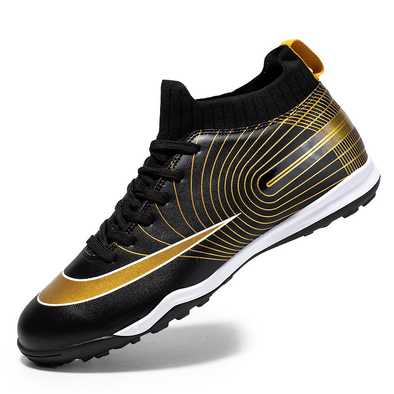 High Top Football Shoes With Long, Broken Nails And Gold Soles On Grass - Image 5