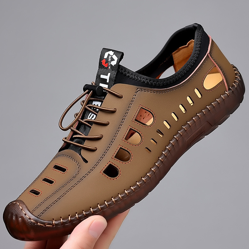 Men's Sandals Hollow Leather Soft Bottom Hole Shoes - Image 9