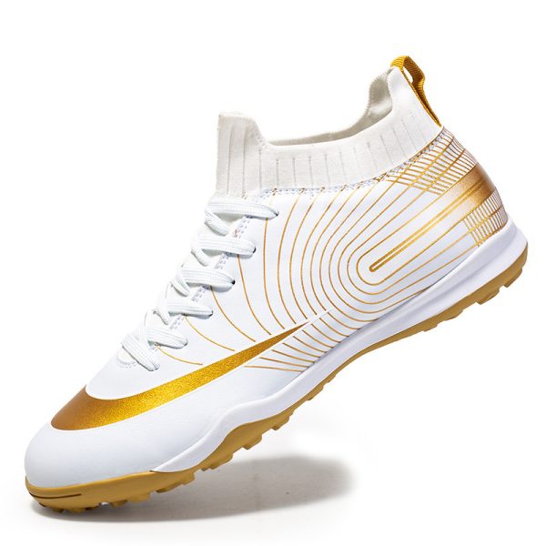 High Top Football Shoes With Long, Broken Nails And Gold Soles On Grass - Image 6