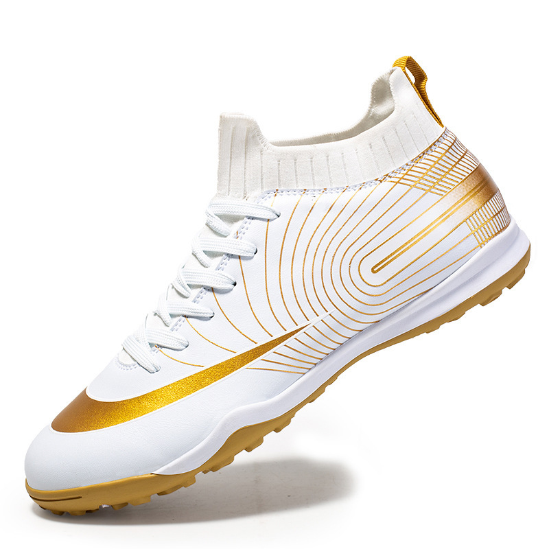 High Top Football Shoes With Long, Broken Nails And Gold Soles On Grass - Image 6