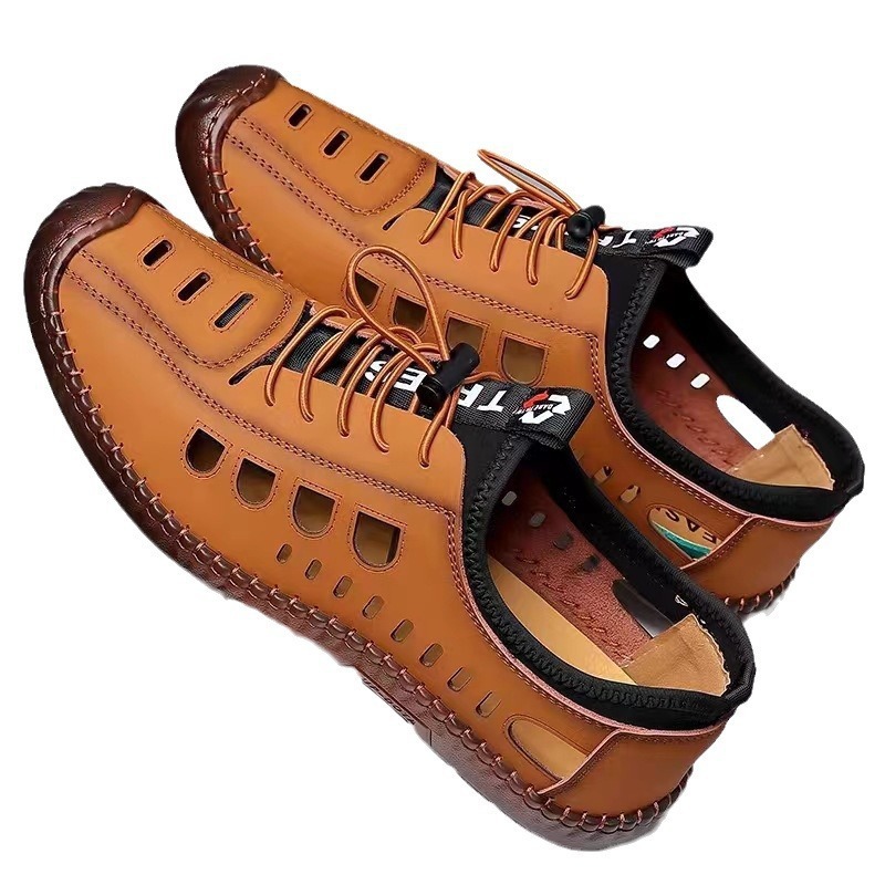 Men's Sandals Hollow Leather Soft Bottom Hole Shoes - Image 10