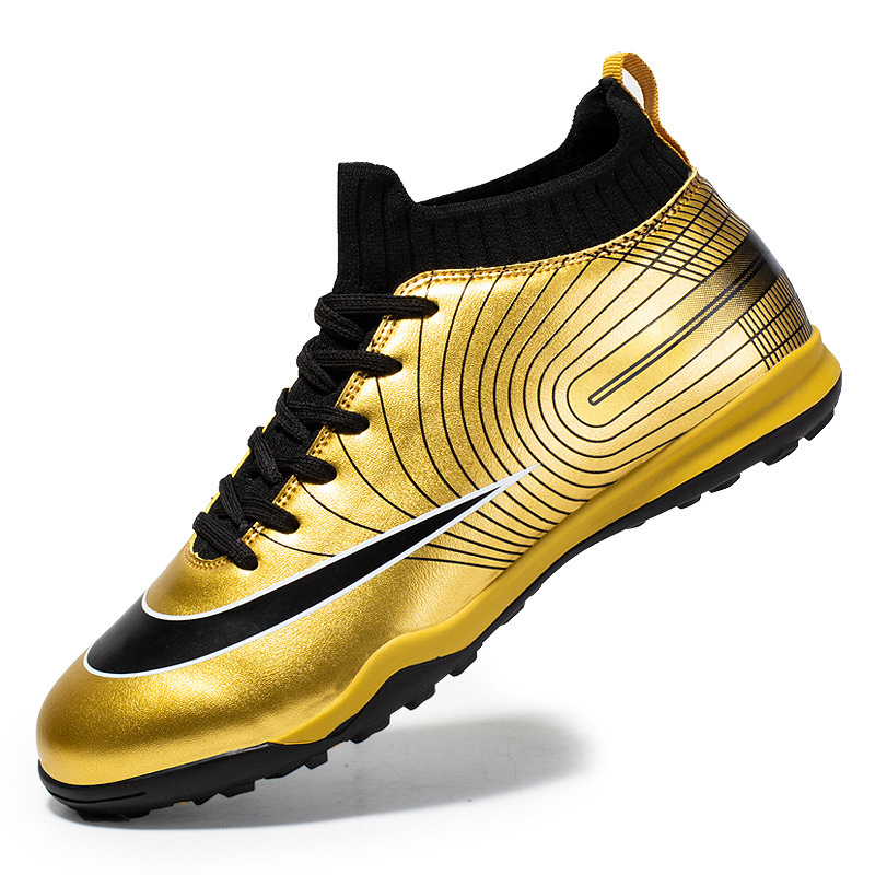 High Top Football Shoes With Long, Broken Nails And Gold Soles On Grass - Image 2
